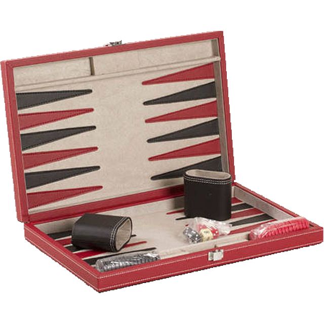 15" BLACK/RED LEATHERETTE BACKGAMMON