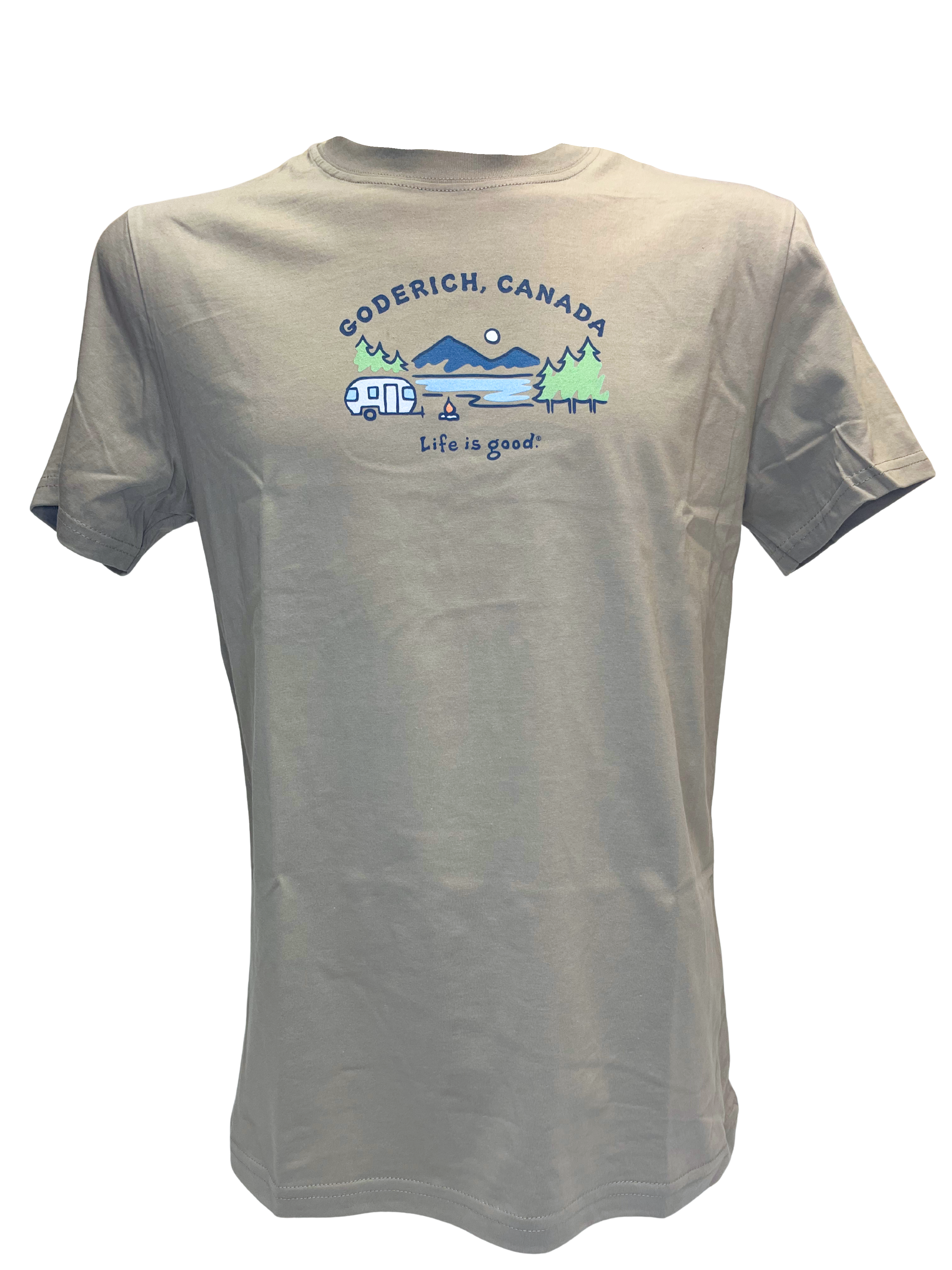 "Life is good." Airstream Camper T-Shirt - Sand
