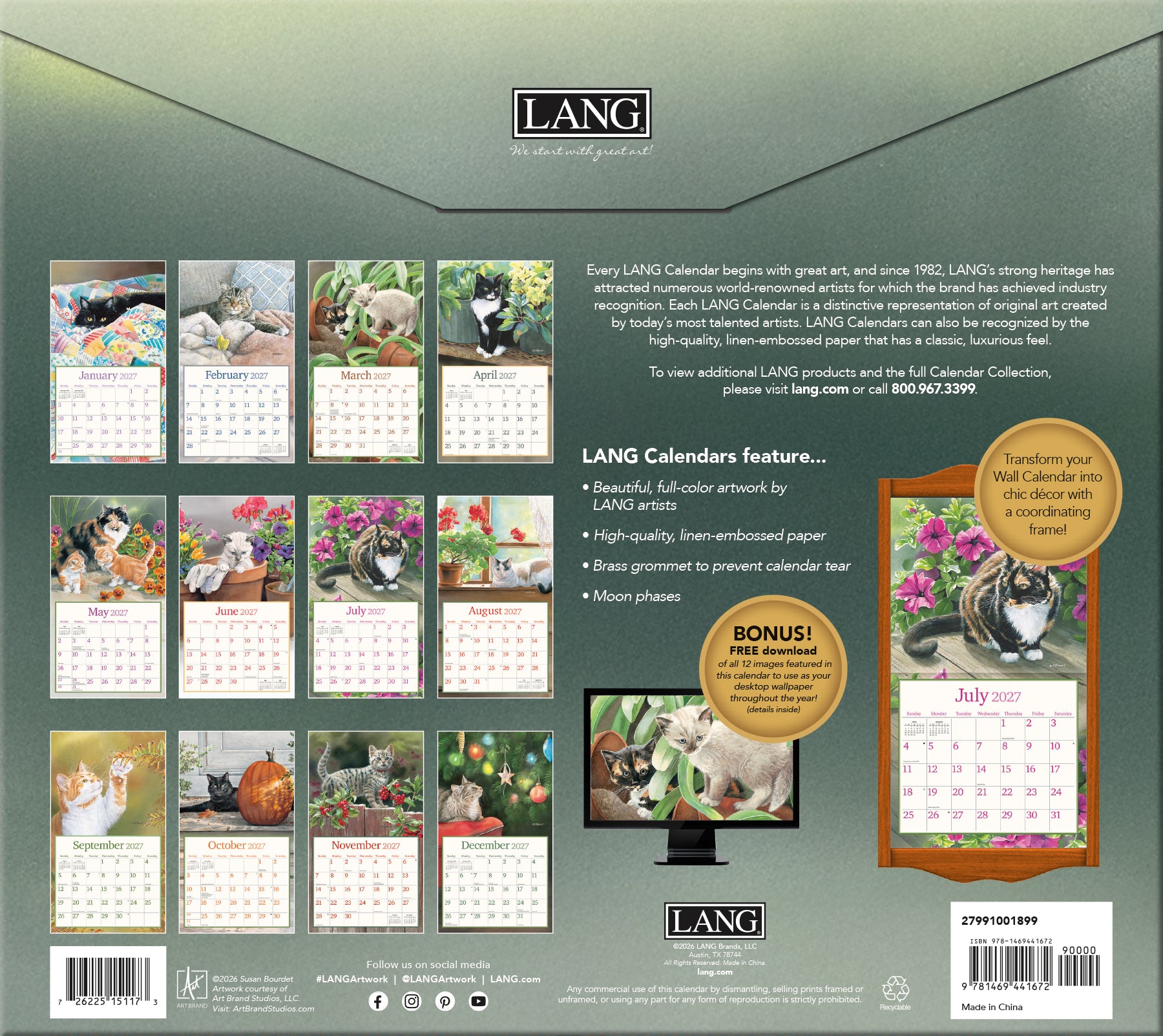 LANG 2027 Calendar- Cats In The Country