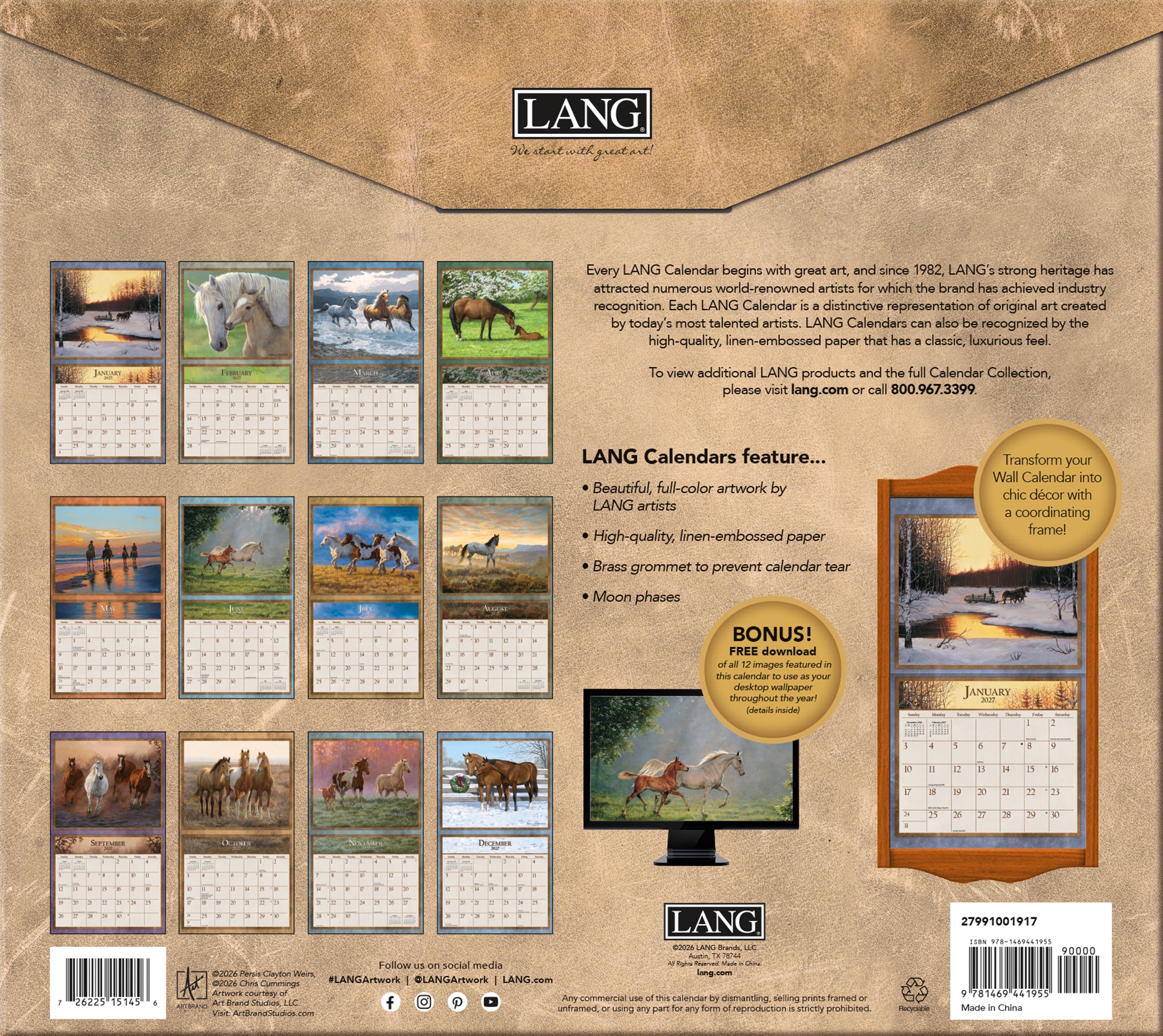LANG 2027 Calendar- Horses In The Mist
