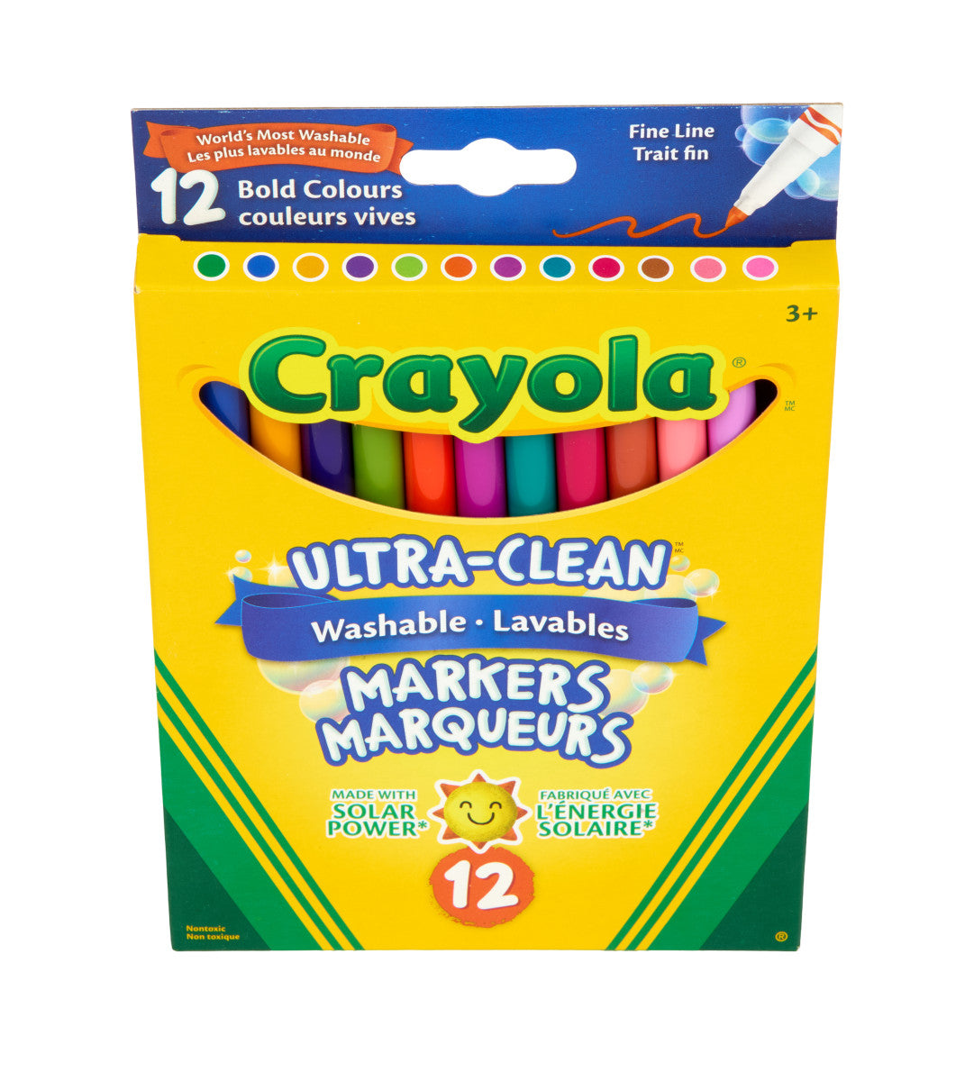 Crayola Ultra-Clean Washable Fine Line Markers, Bold Colours, 12 Count