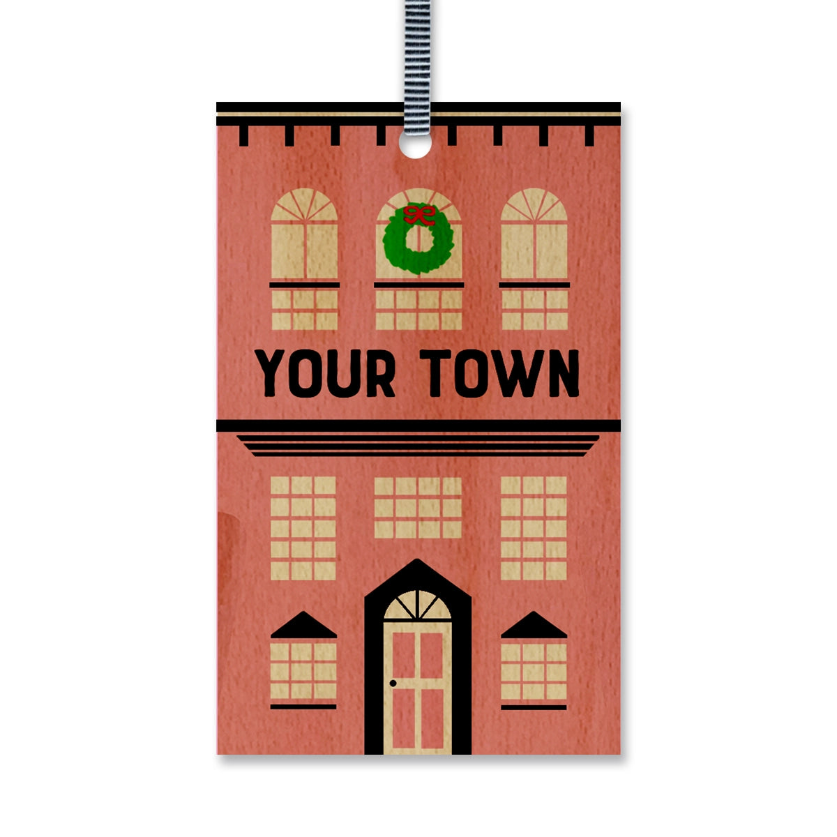 Row House Personalized Wood Ornament GODERICH - Pink