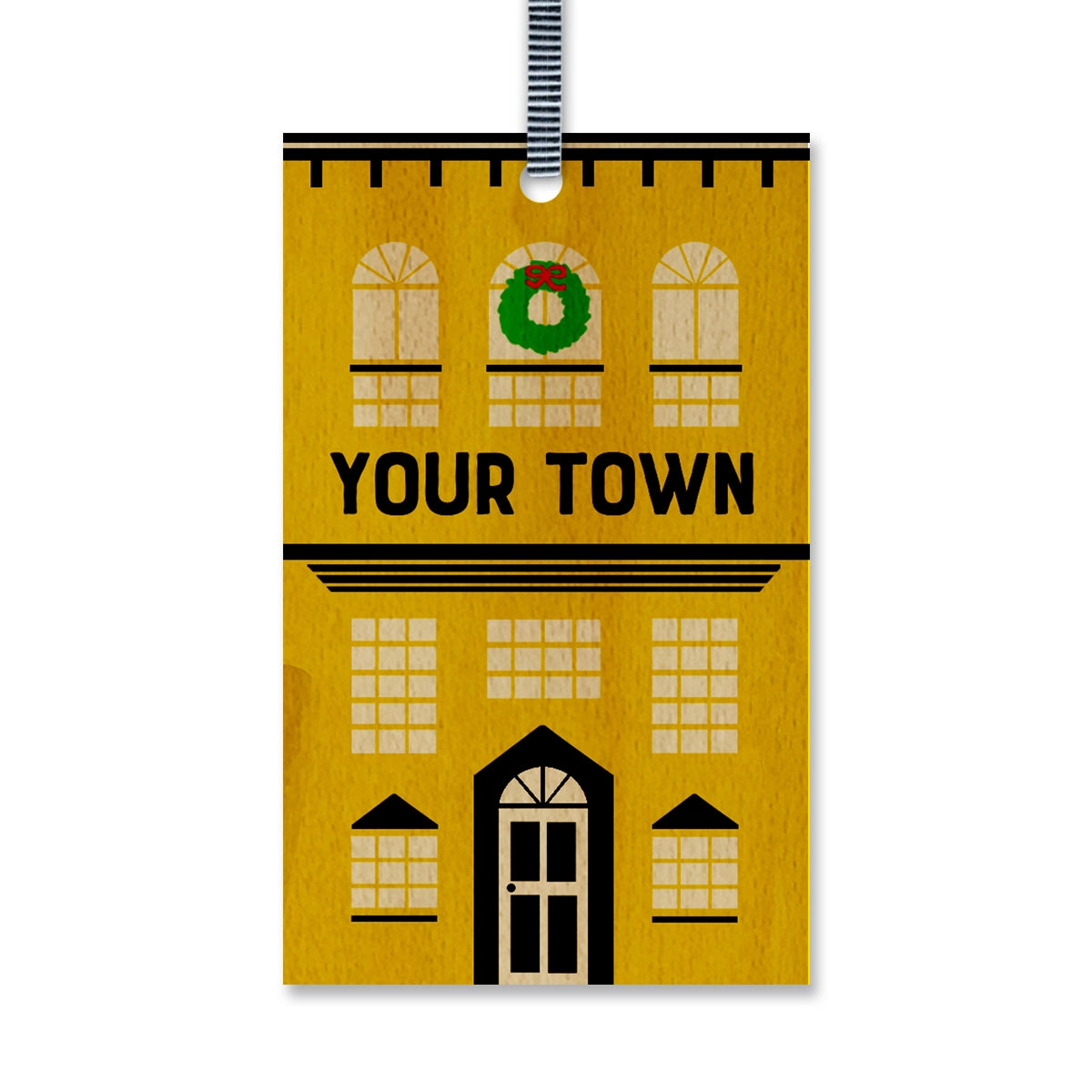 Row House Personalized Wood Ornament GODERICH - Yellow