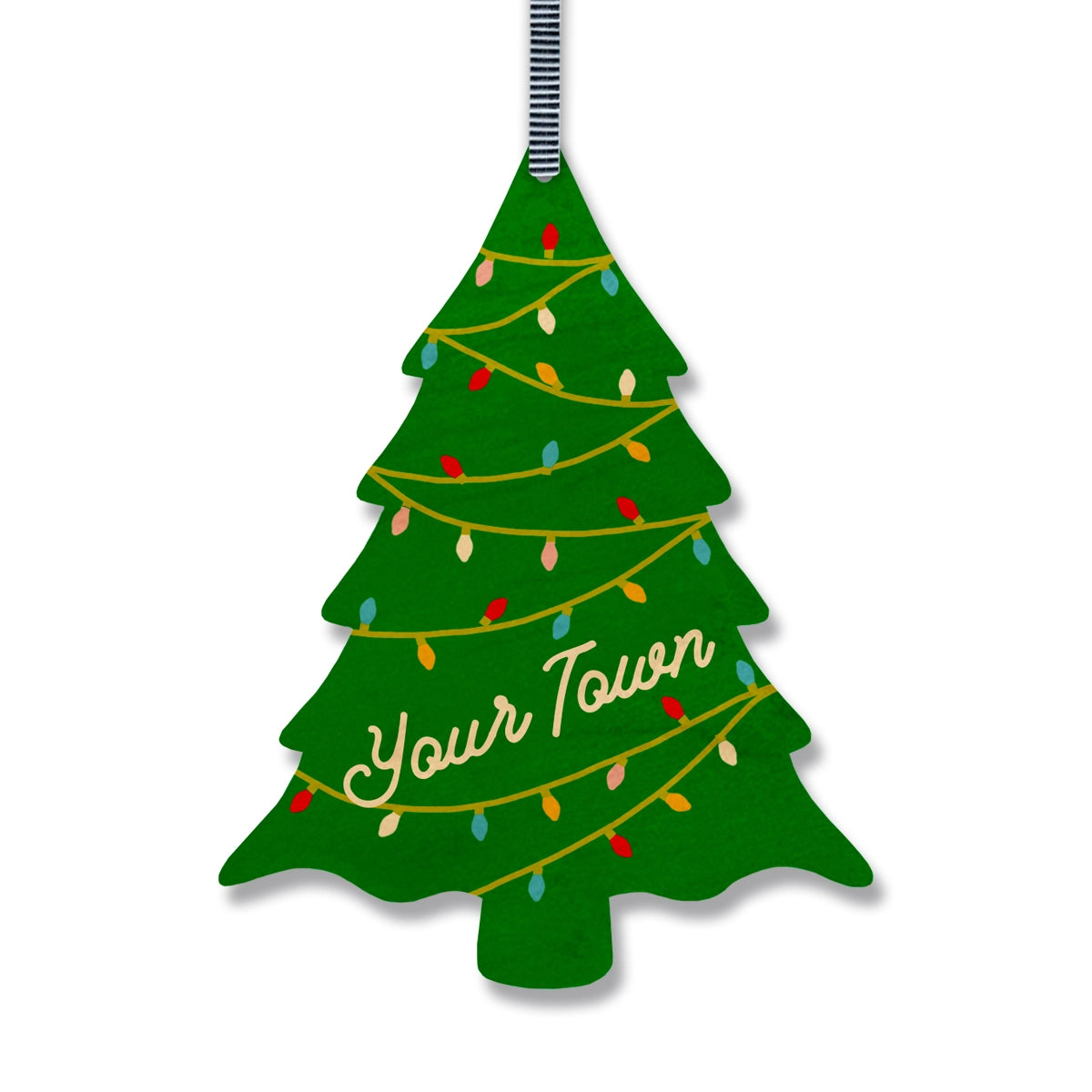 Pretty Christmas Tree Personalized Wood Ornament GODERICH - Green