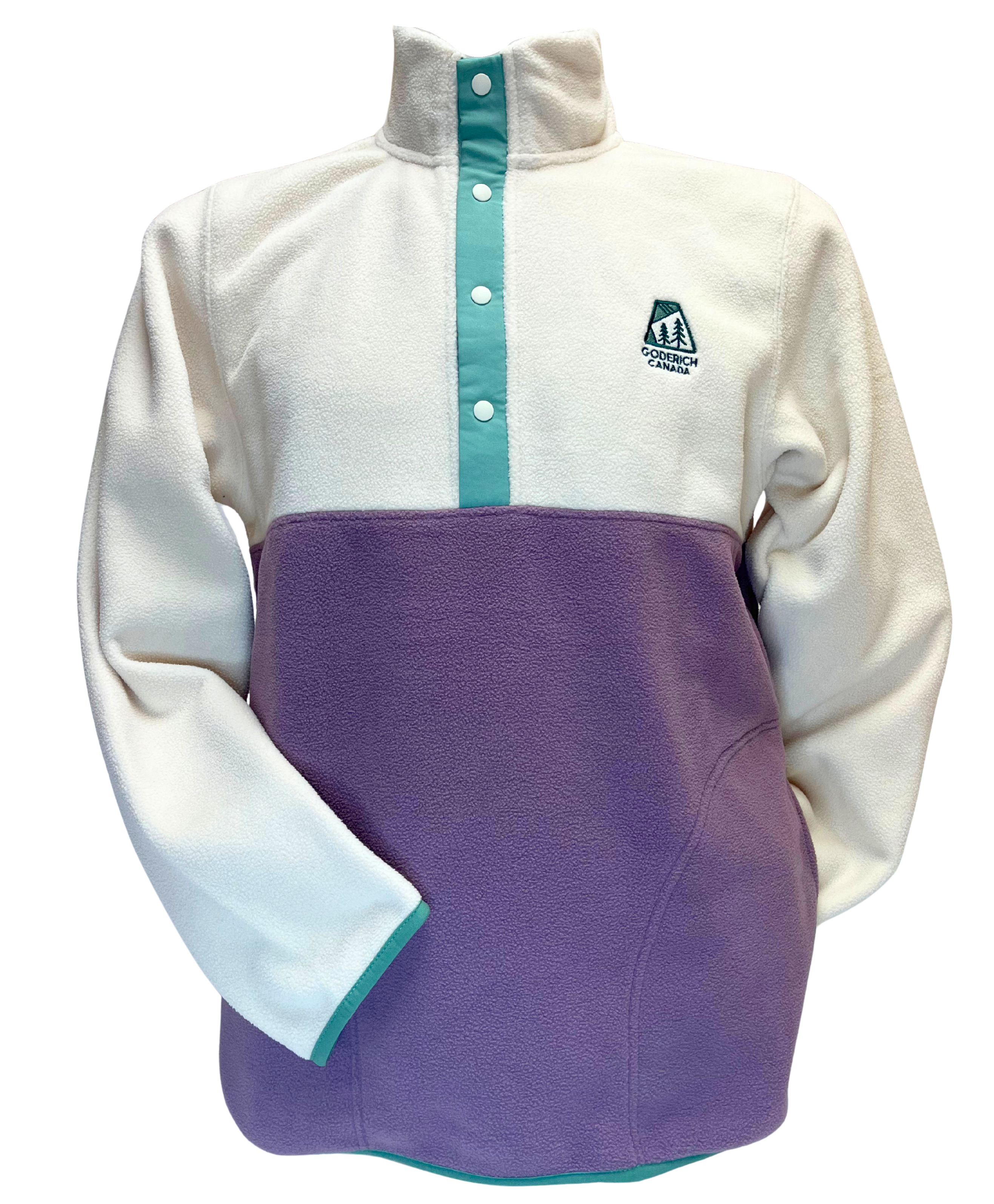 Goderich 1/4 Button Sweater- Ivory/Eggplant/Teal