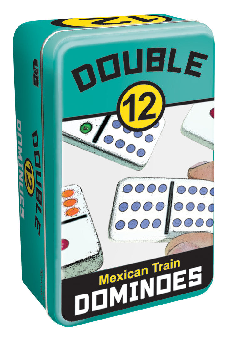 DOMINOES - MEXICAN TRAIN - DOUBLE 12 - COLOR - TIN