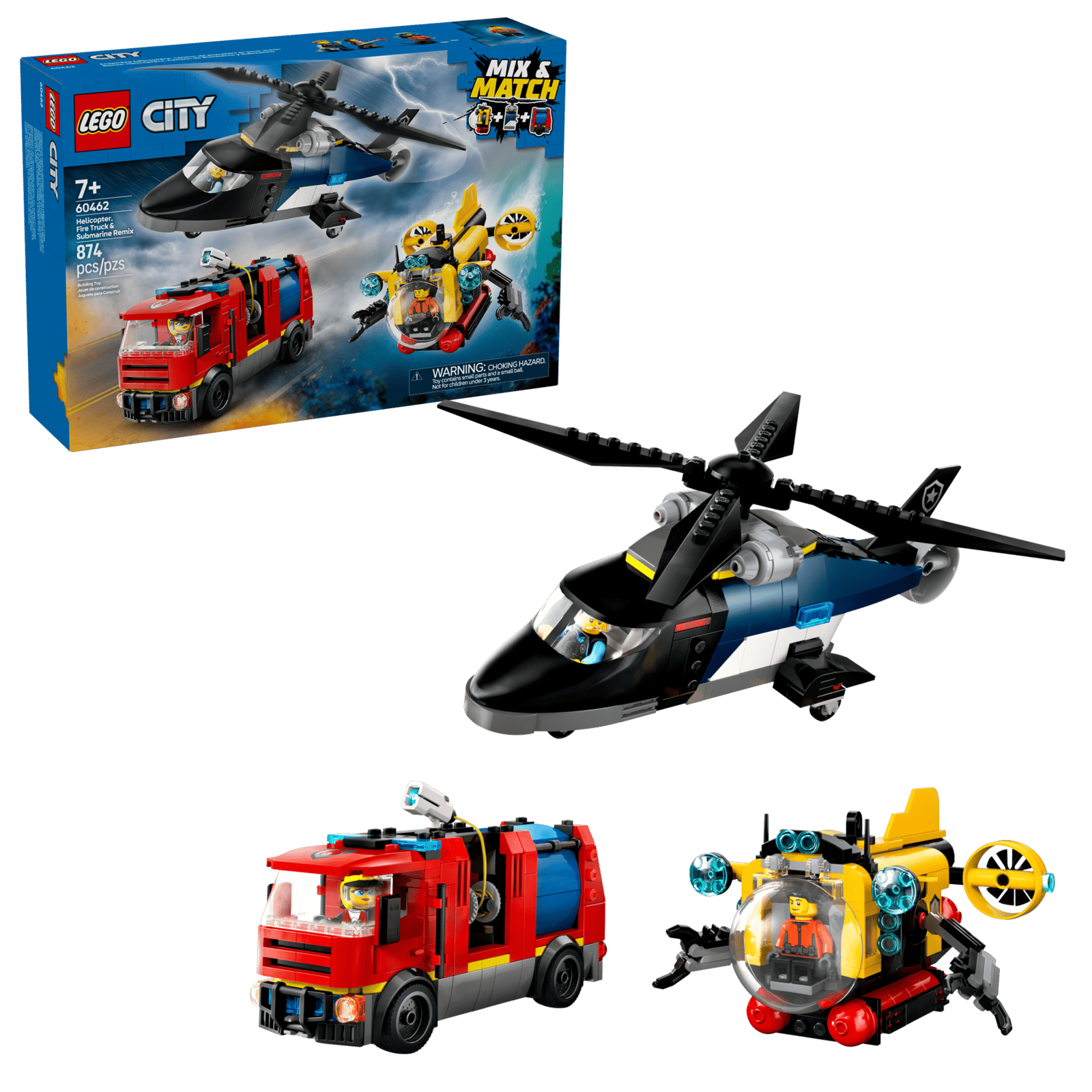 Lego 60462 Helicopter, Fire Truck & Submarine