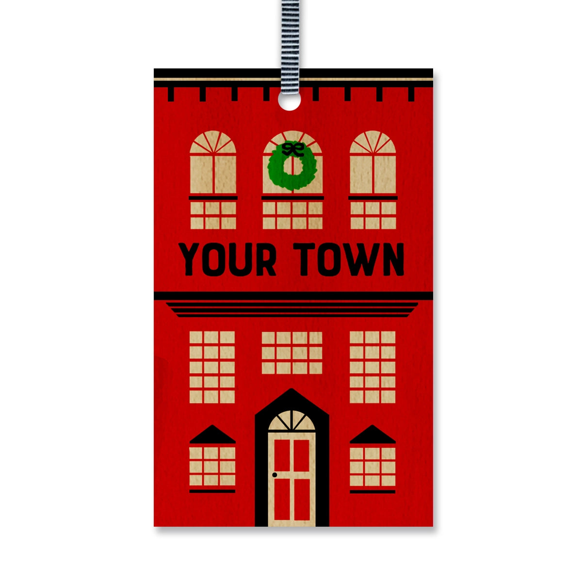Row House Personalized Wood Ornament GODERICH - RED