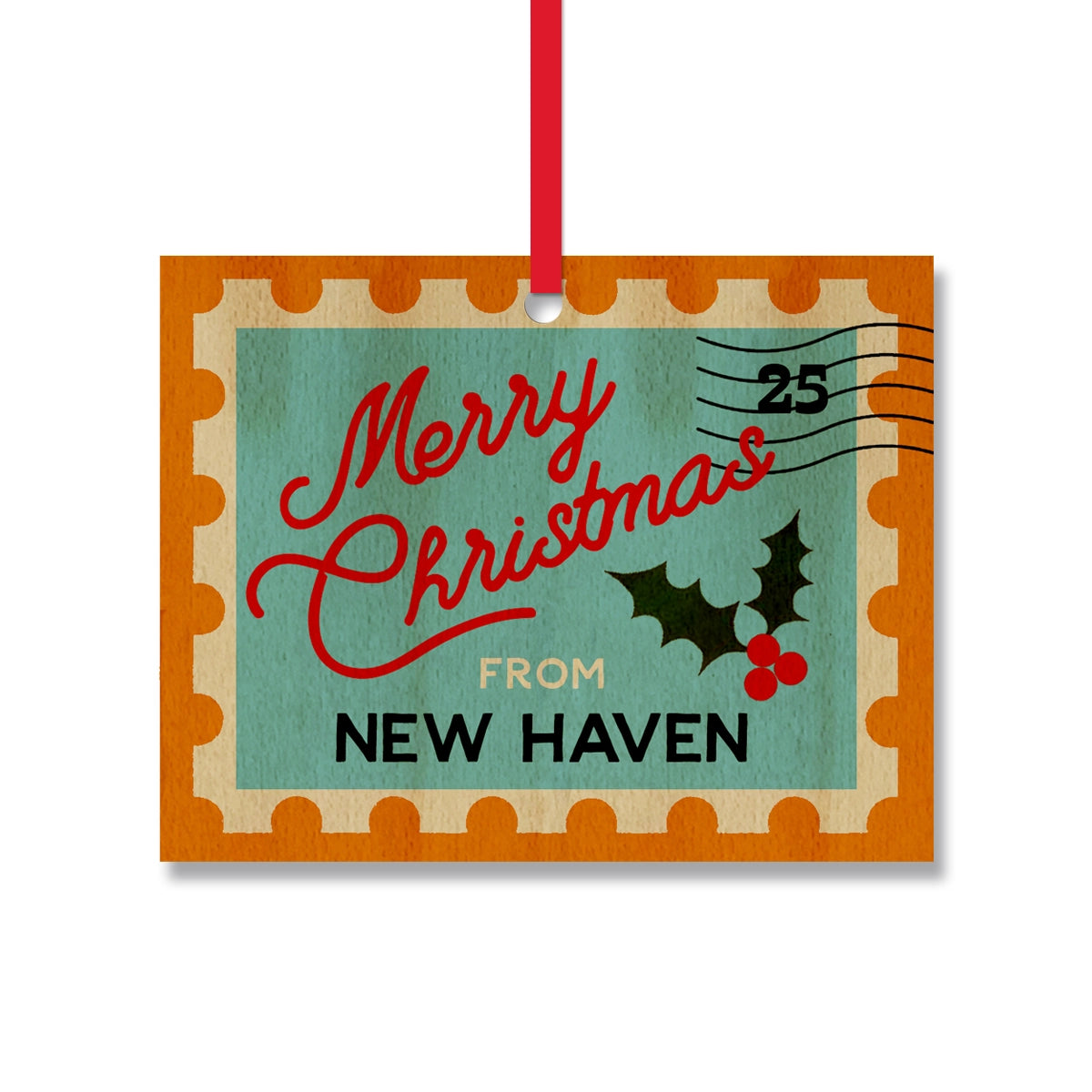 Postage Stamp Personalized Wood Ornament GODERICH - Blue