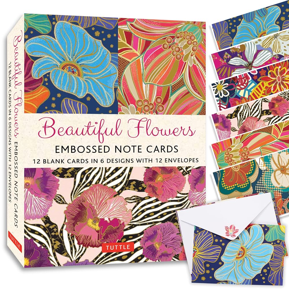 Beautiful Flowers, 12 Embossed Note Cards: 12 Blank Cards in 6 Lovely Designs (2 each) with 12 Patterned Envelopes in a Keepsake Box cover image