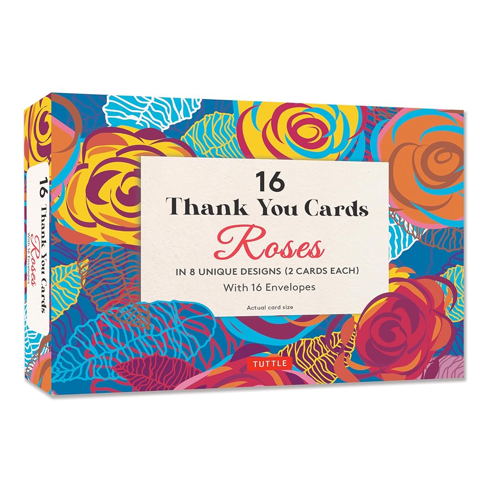 16 Thank You Cards, Roses: 4 1/2 x 3 inch blank cards in 8 Lovely Designs (2 each) with 16 Envelopes cover image
