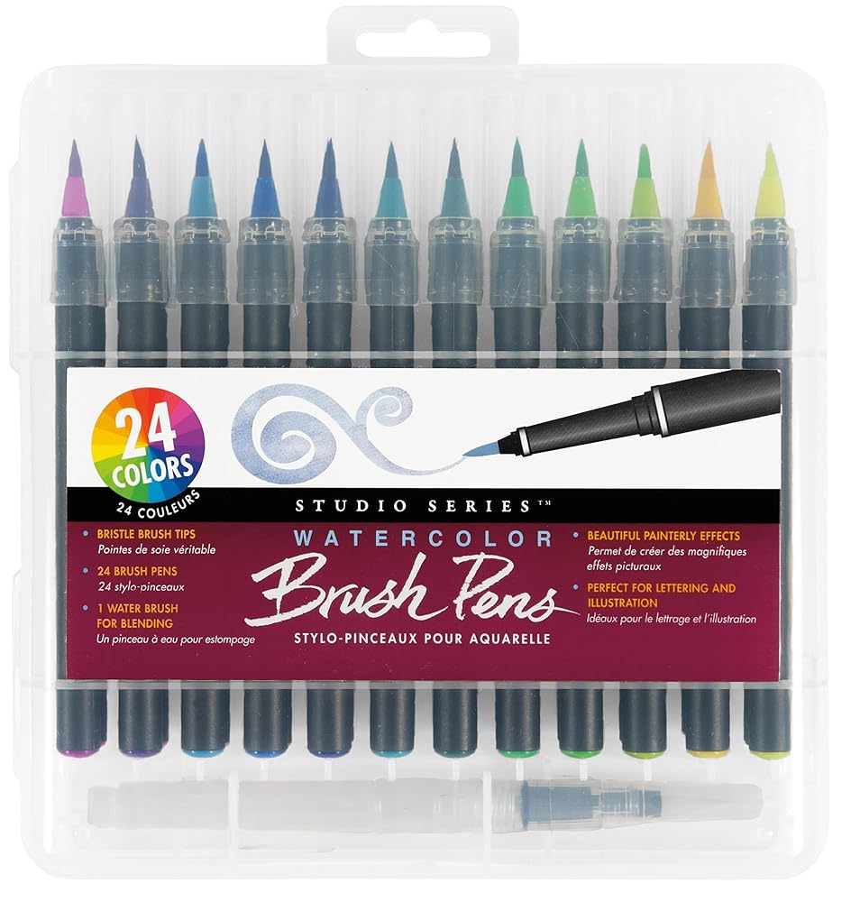 Studio Series Watercolor Brush Marker Pens (Set of 24 pens, plus bonus water brush), Great for Hand Lettering, Calligraphy, Manga, Comics, Adult Coloring Books, Journals, and all DIY Drawing Art cover image