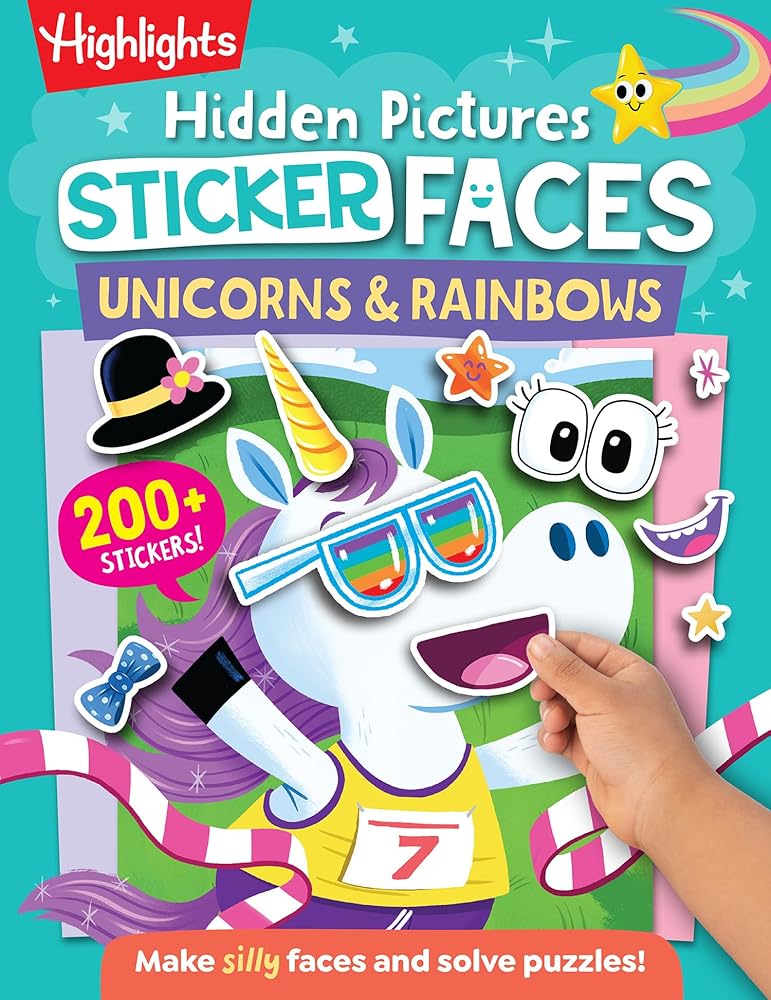 Hidden Pictures Sticker Faces: Unicorns & Rainbows: Colorful Unicorn and Rainbow Fun with Hidden Pictures and Repositionable Stickers for Kids 3-6 cover image