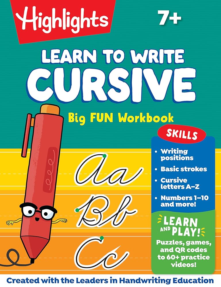 Learn to Write Cursive Big Fun Workbook: 110-Page Cursive Handwriting Workbook, Step-by-Step Instructions for Cursive Writing Practice, Learn Cursive for Kids 7-9 cover image