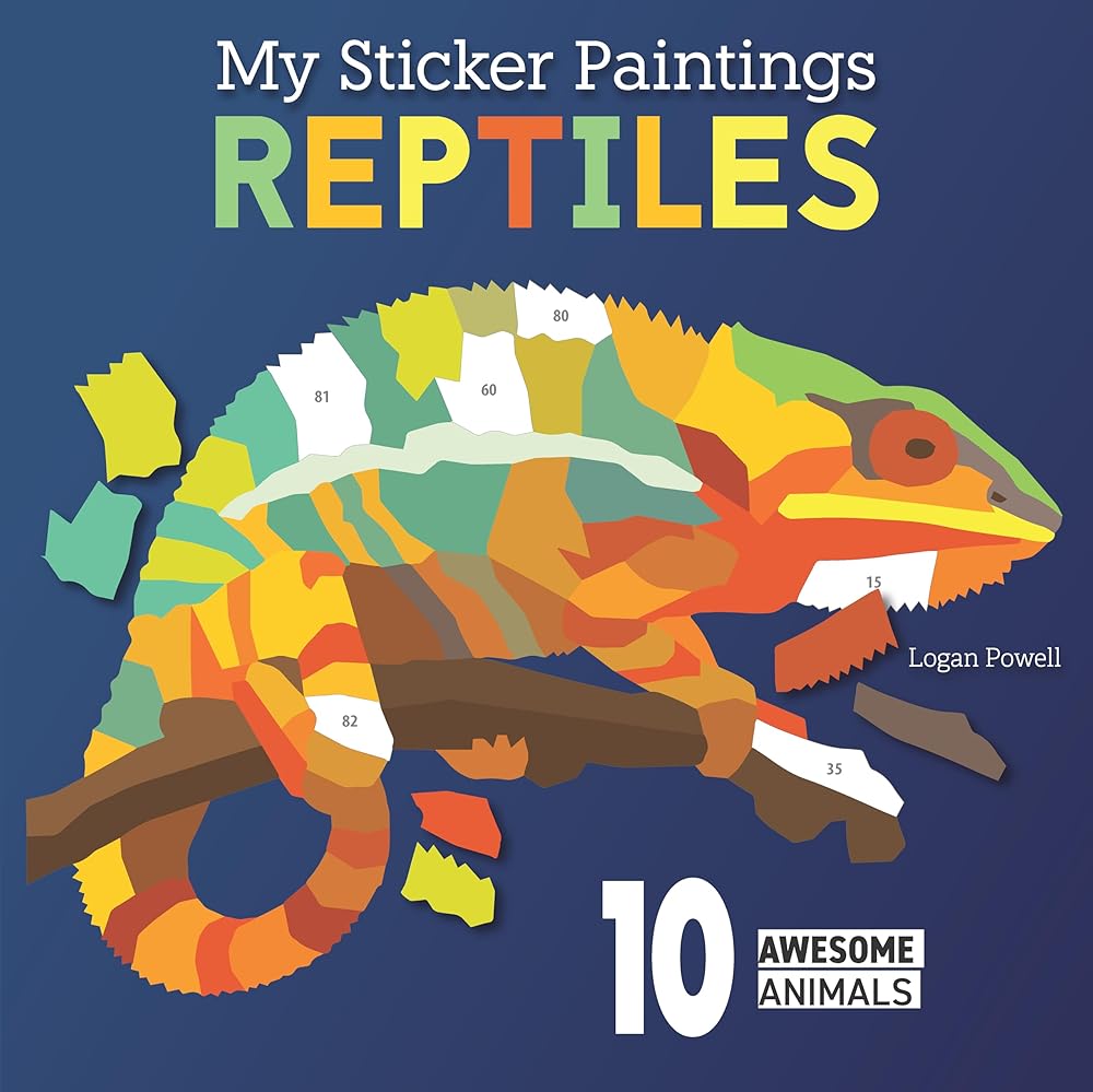 My Sticker Paintings: Reptiles: 10 Awesome Animals (Happy Fox Books) For Kids 6-10 - Snakes, Alligator, Komodo Dragon, Chameleon, and More, with Up to 100 Removable, Reusable Stickers per Design cover image