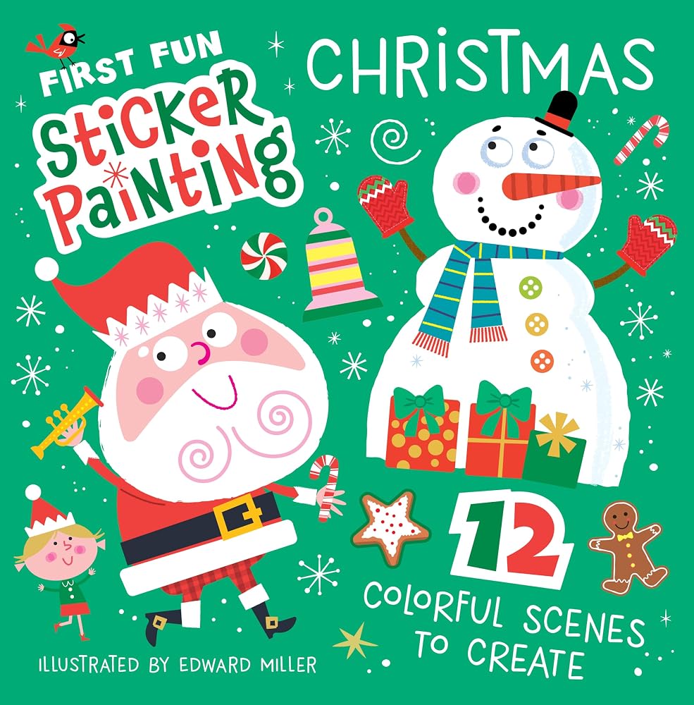 First Fun Sticker Painting: Christmas: 12 Colorful Scenes to Create (Happy Fox Books) Screen-Free Holiday Paint-by-Sticker Activity Book for Kids Ages 4 and Up cover image