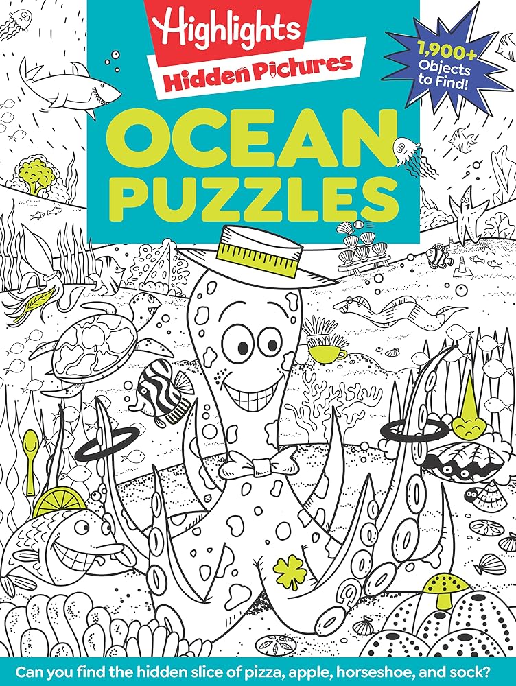 Ocean Puzzles: Over 100 Ocean-Themed Search and Find Puzzles for Kids 6 and Over, Featuring Sea Creatures, Marine Animals, Underwater Scenes and Over 1,900 Hidden Objects (Highlights Hidden Pictures) cover image