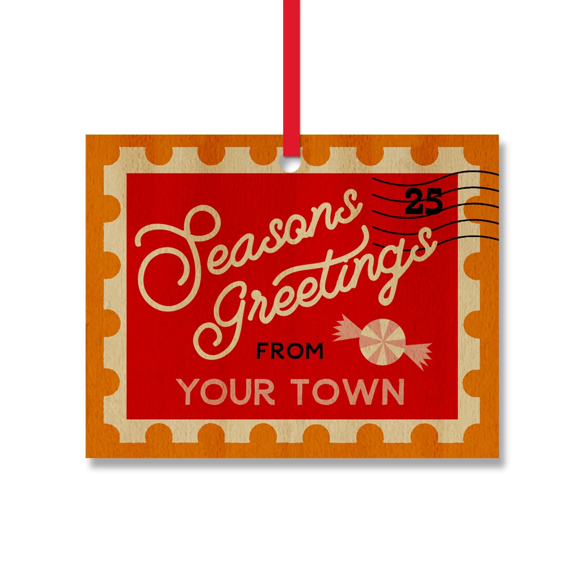 Postage Stamp Personalized Wood Ornament GODERICH - Red