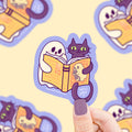 Kitty and Ghost Reading- Vinyl Sticker