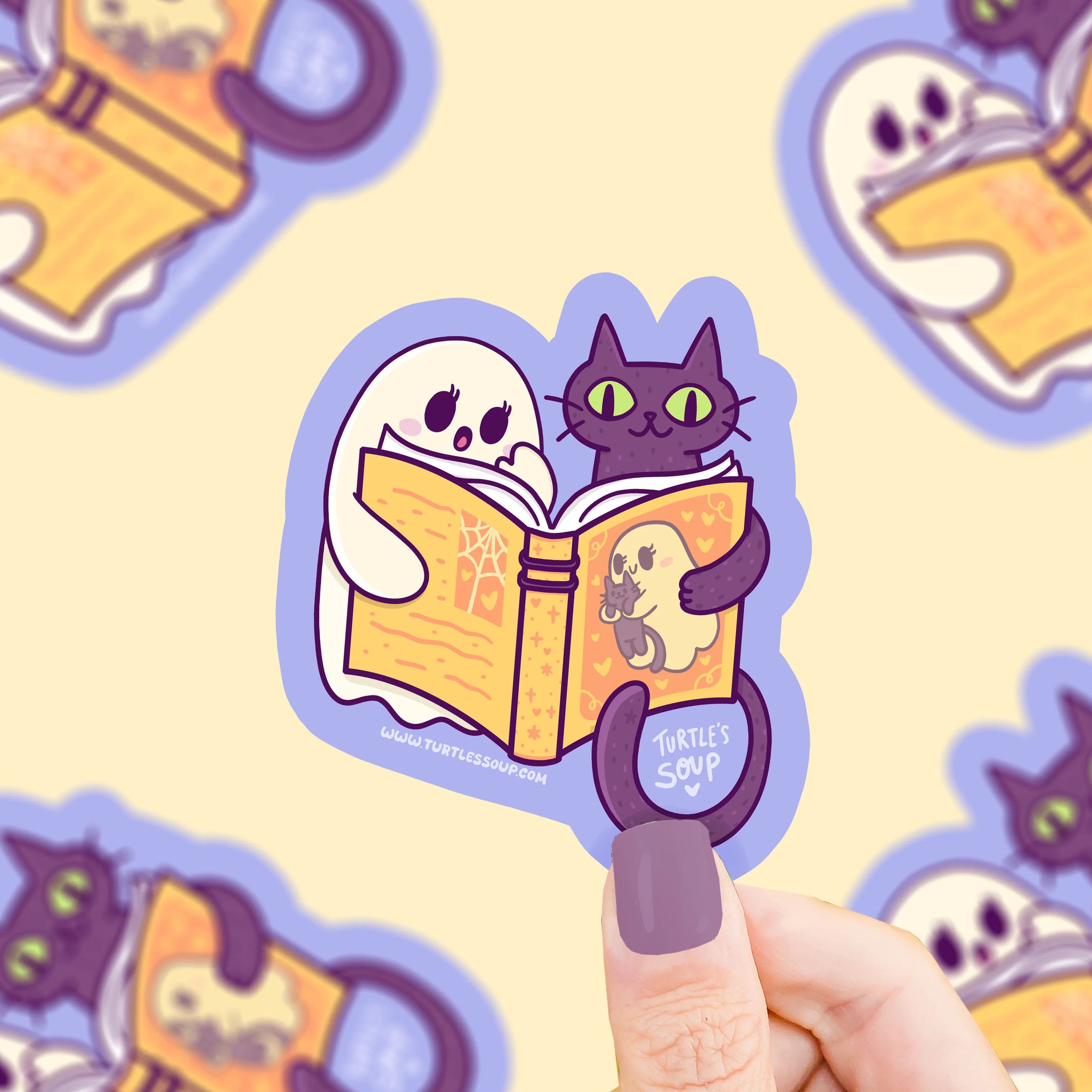 Kitty and Ghost Reading- Vinyl Sticker
