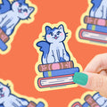Cat on Stacked Books- Vinyl Sticker