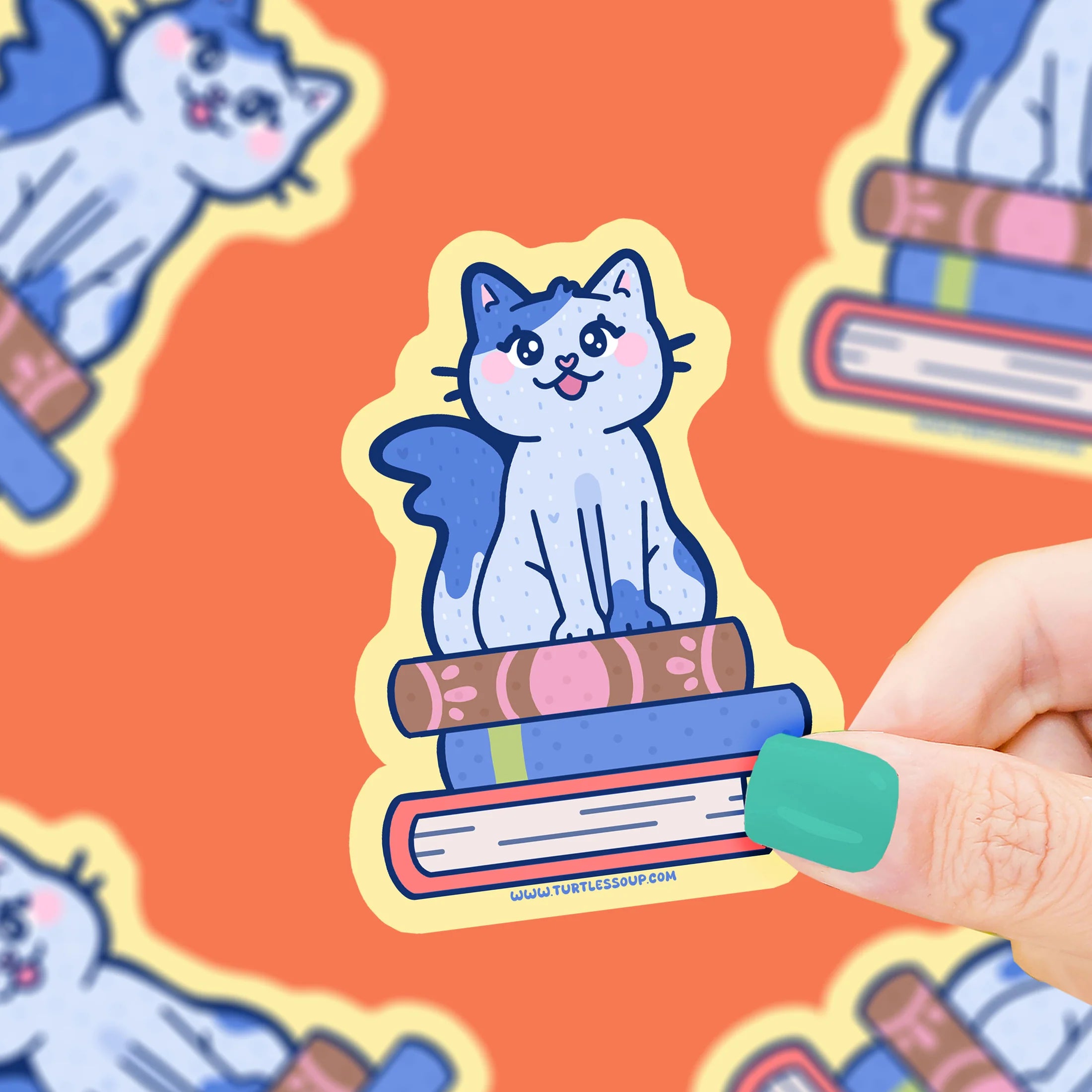 Cat on Stacked Books- Vinyl Sticker