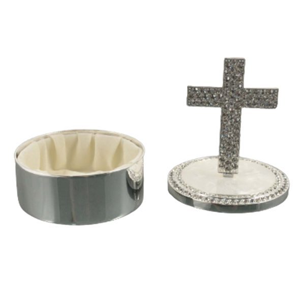 Silver Trinket Box with Crystal Cross