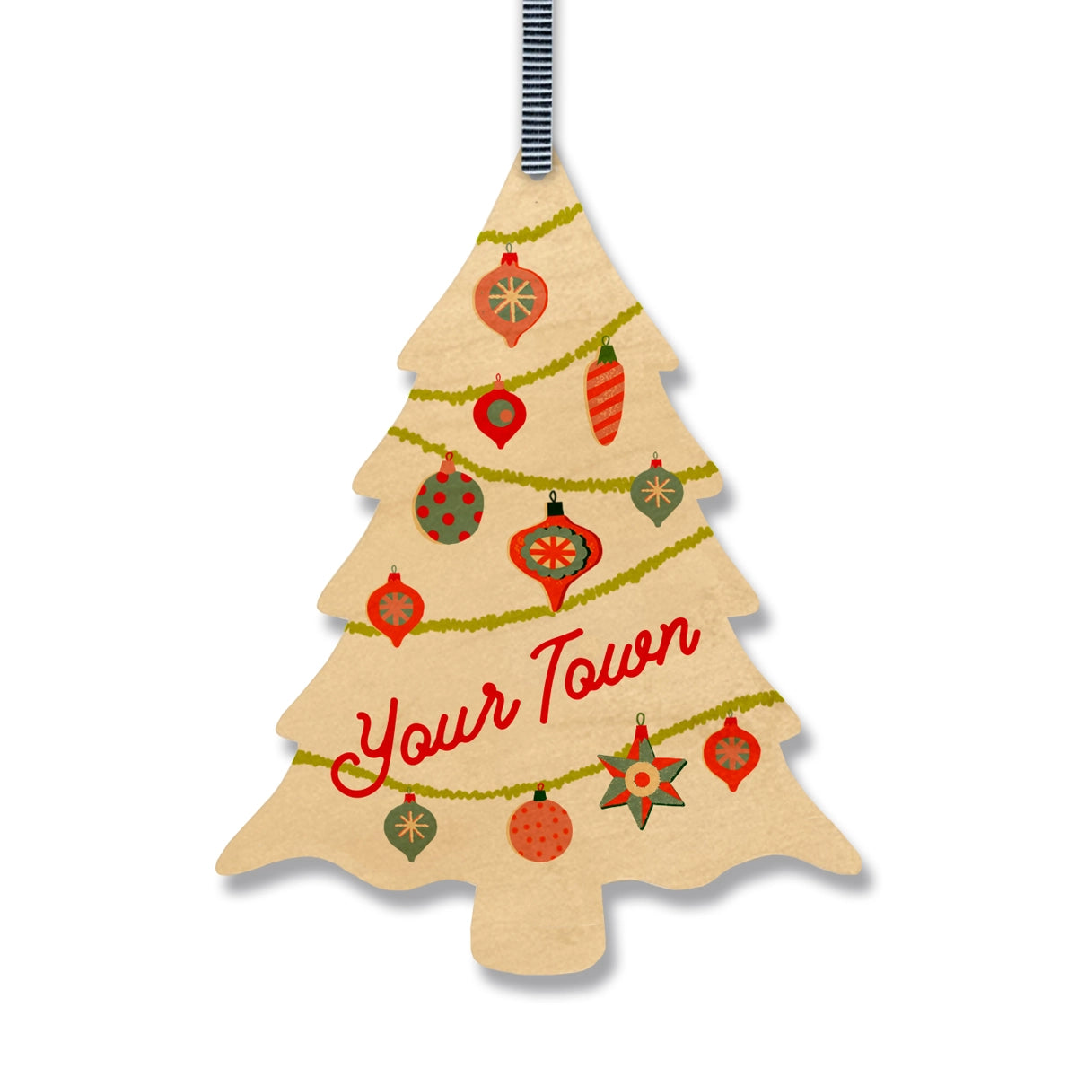 Pretty Christmas Tree Personalized Wood Ornament GODERICH - White