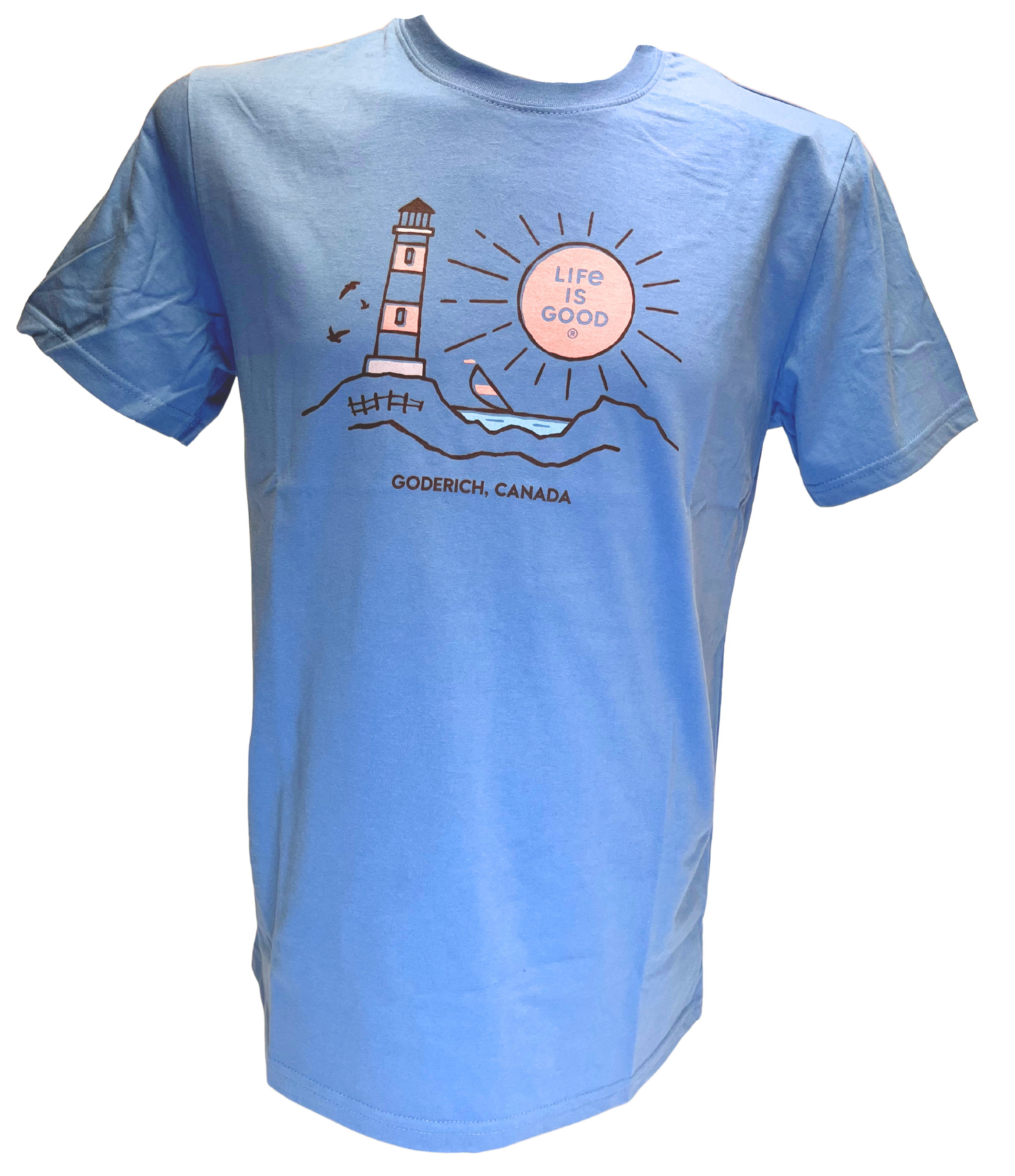 "Life is good." Lighthouse Unisex T-Shirt - Denim
