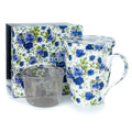 Chintz Dark Blue Roses Tea Mug w/ Infuser and Lid