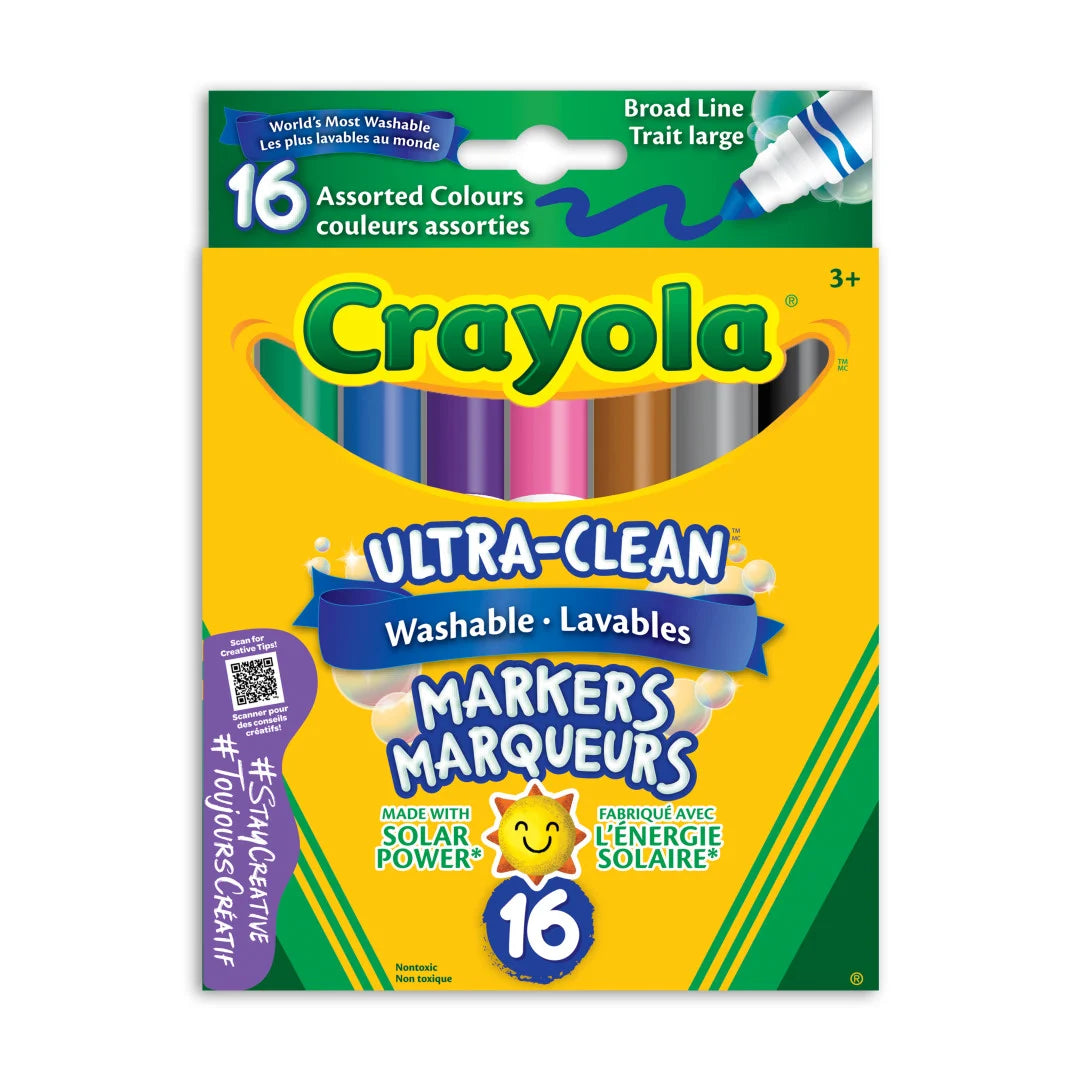 Crayola Ultra-Clean Washable Broad Line Markers, Assorted Colours, 16 Count