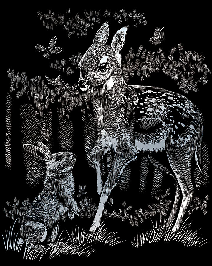 Engraving Art : Fawn and Bunny