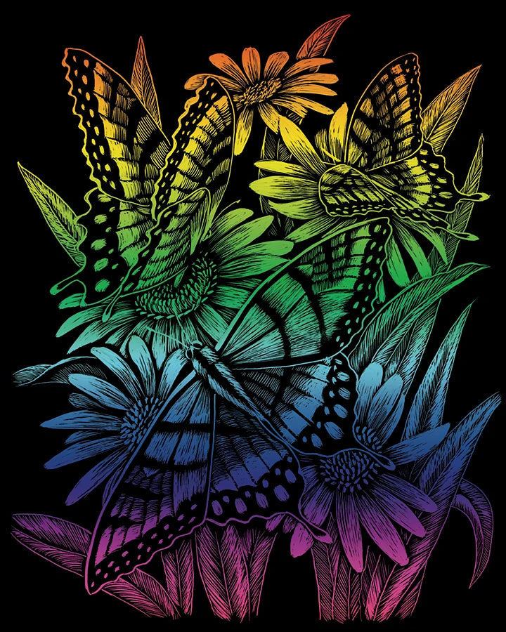 Engraving Art: Butterflies and Daises